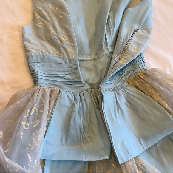 🎉HP🎉 Vintage 50s Cocktail Hostess Party Floral Dress Flocked Lace Chiffon SZ S - Picture 13 of 17